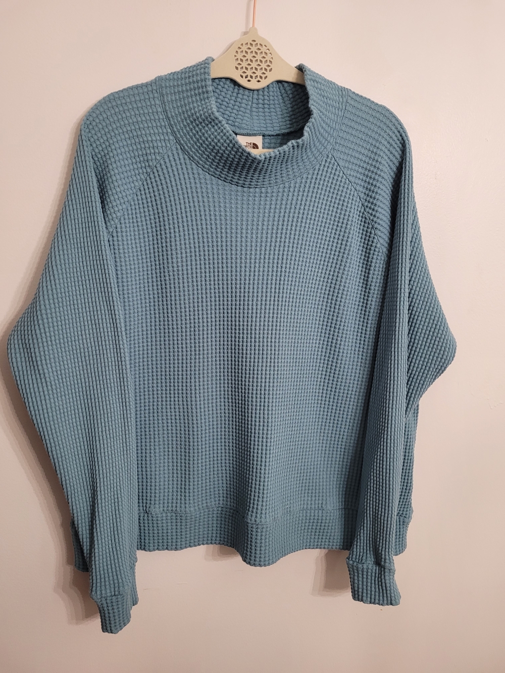 The North Face Chabot Waffle Thermal Knit Mock Neck Sweater Blue Flax S A5GMZ